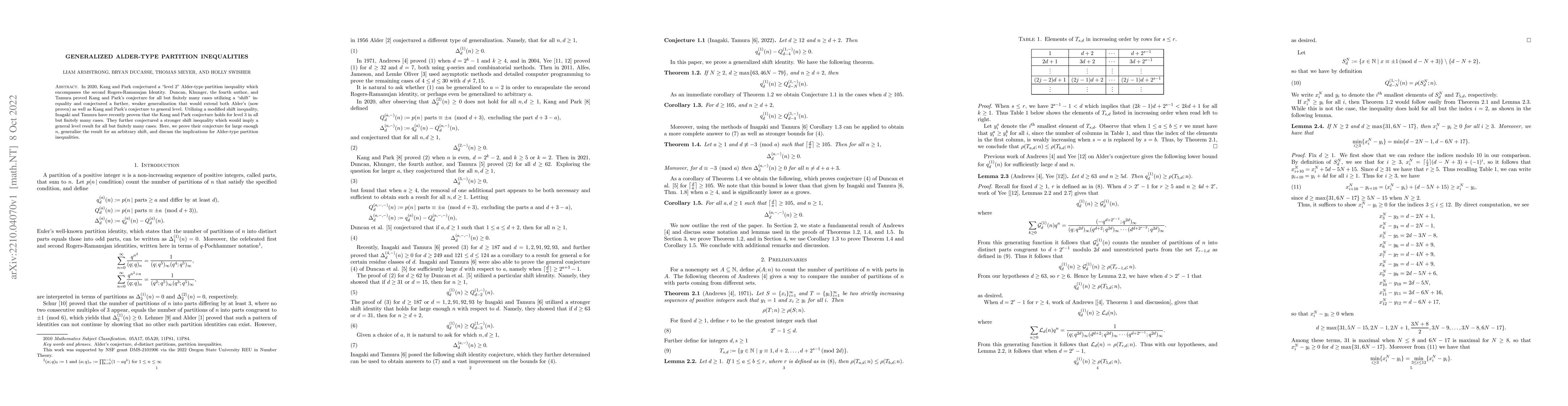 Thumbnail for Generalized Alder-Type Partition Inequalities