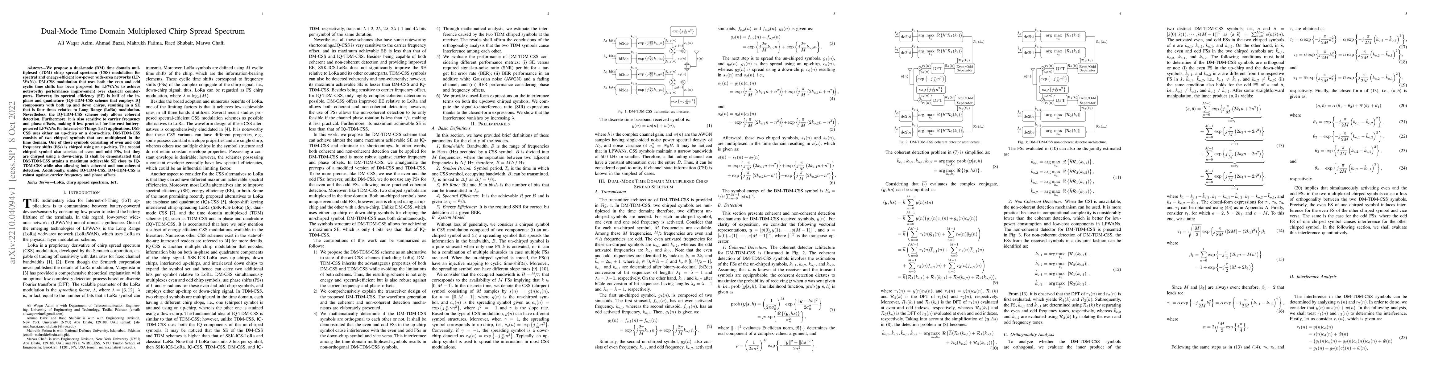 Thumbnail for Dual-Mode Time Domain Multiplexed Chirp Spread Spectrum