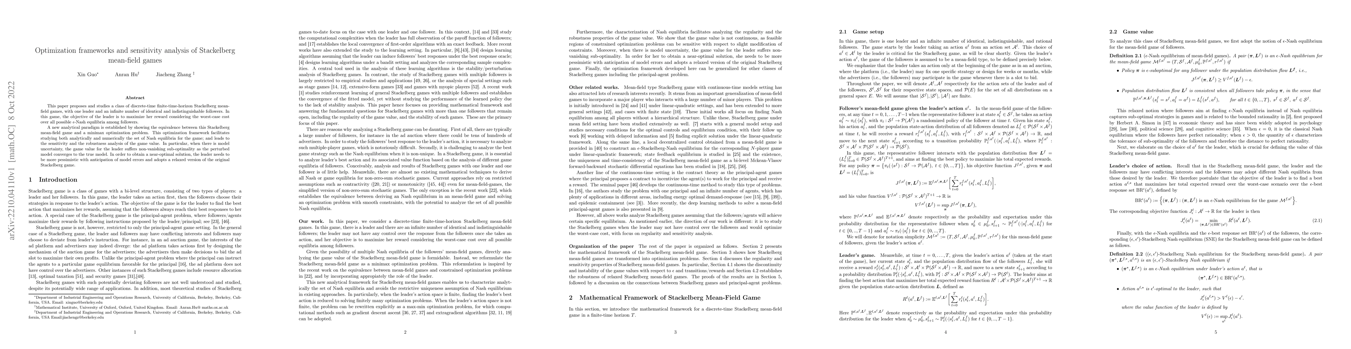 Thumbnail for Optimization frameworks and sensitivity analysis of Stackelberg
  mean-field games