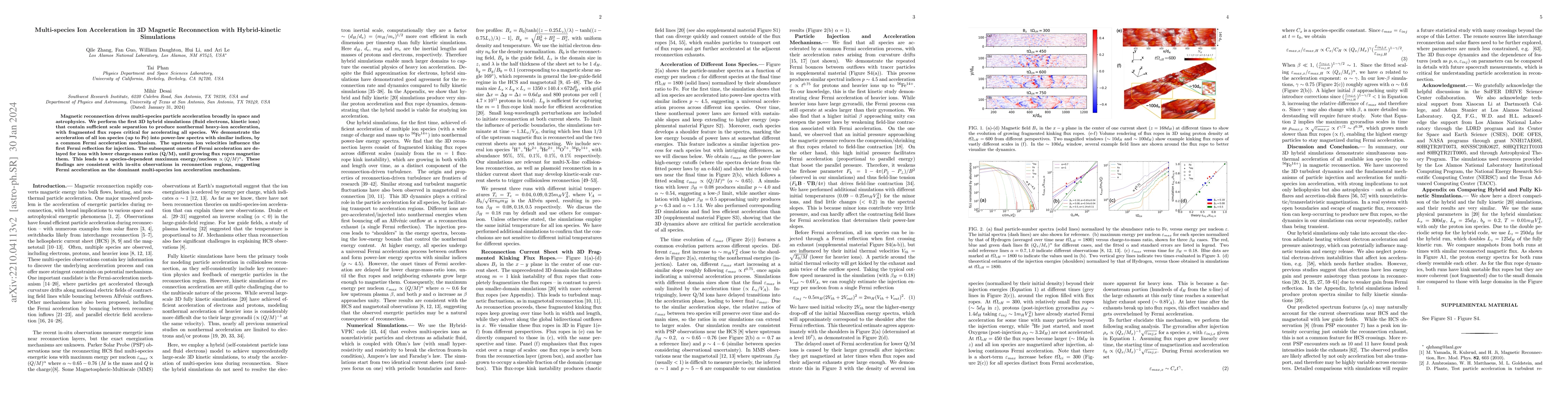 Thumbnail for Multi-species Ion Acceleration in 3D Magnetic Reconnection with
  Hybrid-kinetic Simulations