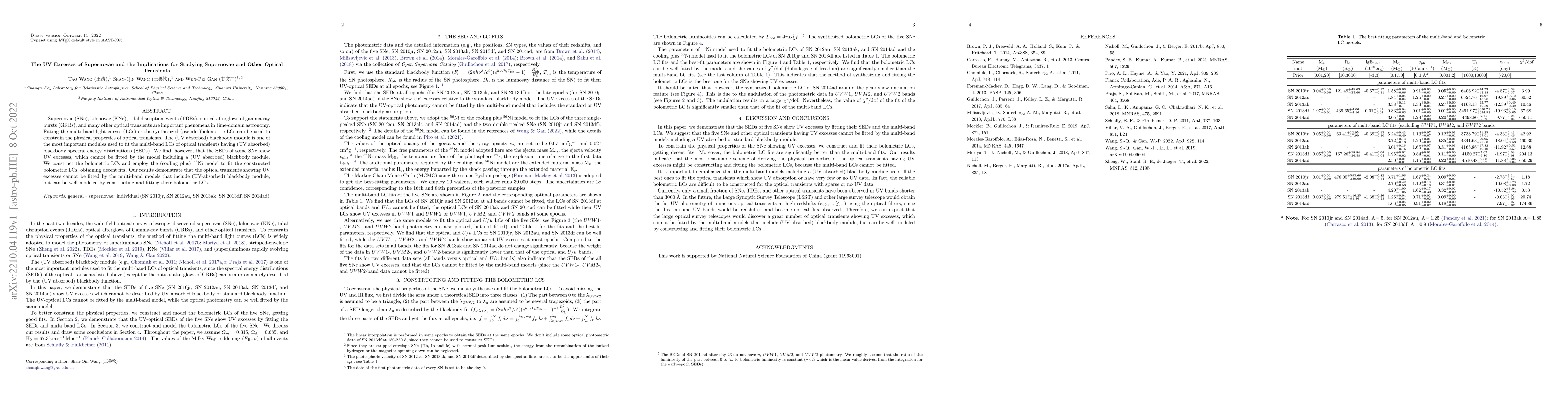 Thumbnail for The UV Excesses of Supernovae and the Implications for Studying
  Supernovae and Other Optical Transients