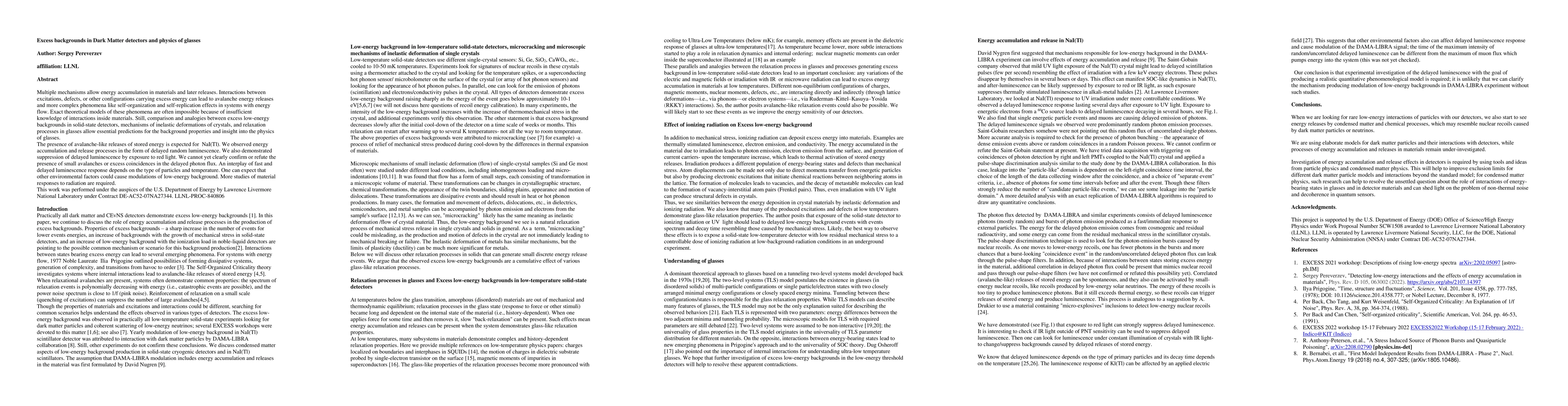 Thumbnail for Excess backgrounds in Dark Matter detectors and physics of glasses