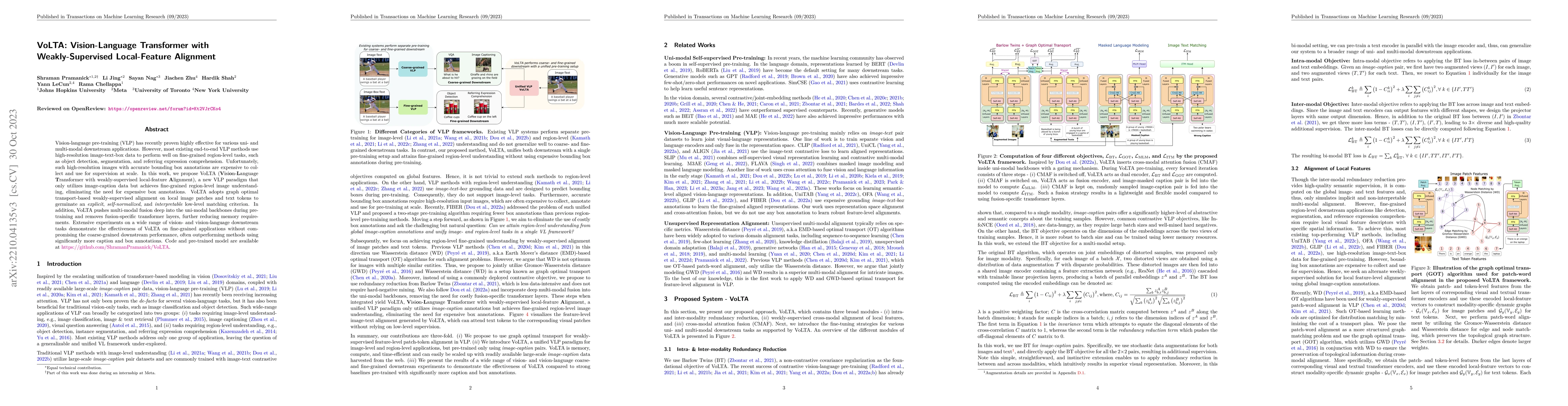 Thumbnail for VoLTA: Vision-Language Transformer with Weakly-Supervised Local-Feature
  Alignment