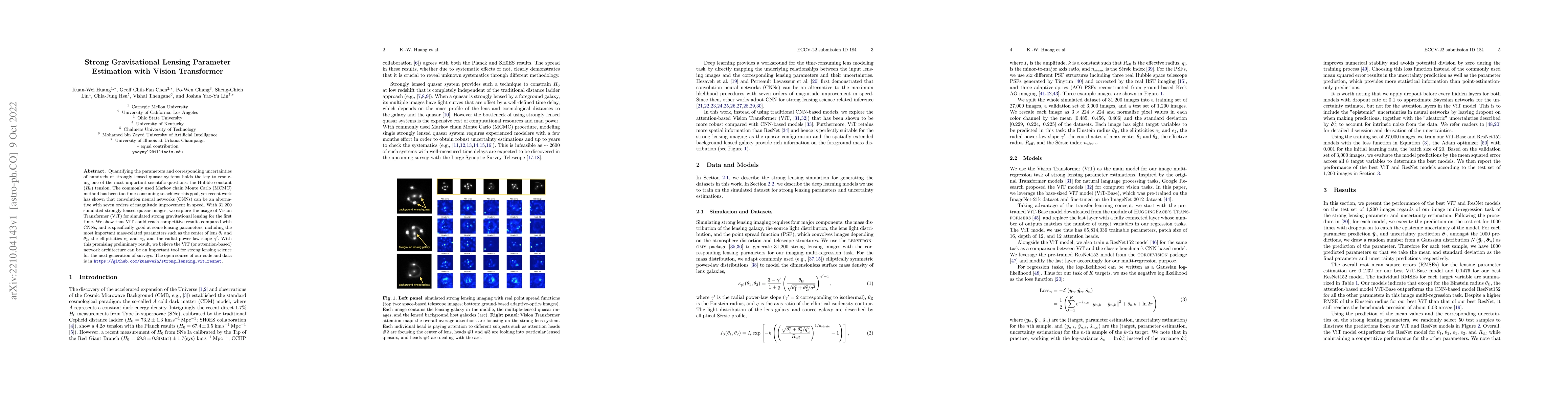 Thumbnail for Strong Gravitational Lensing Parameter Estimation with Vision
  Transformer