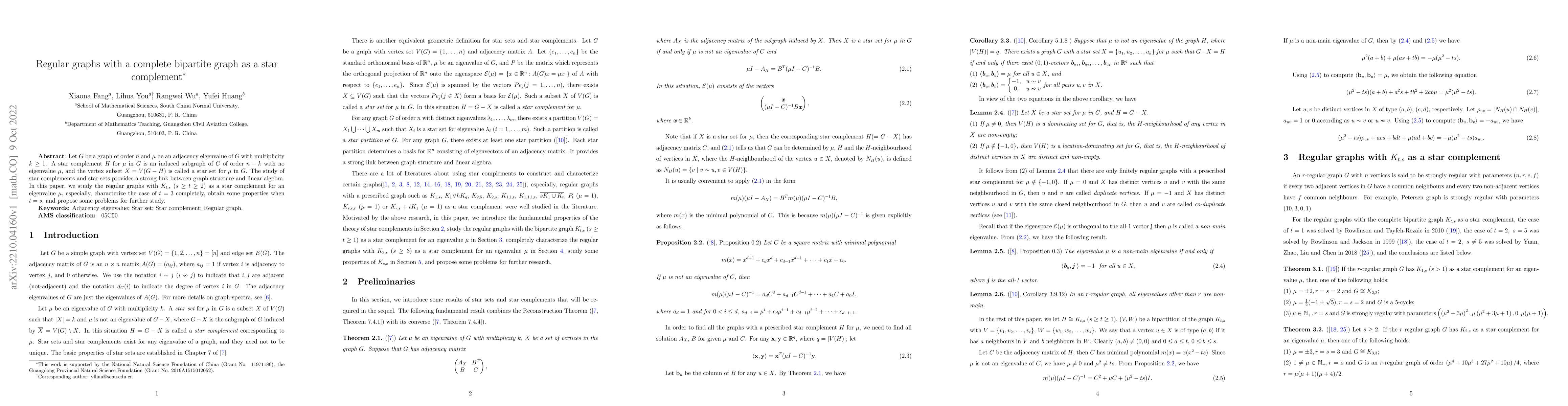 Thumbnail for Regular graphs with a complete bipartite graph as a star complement
