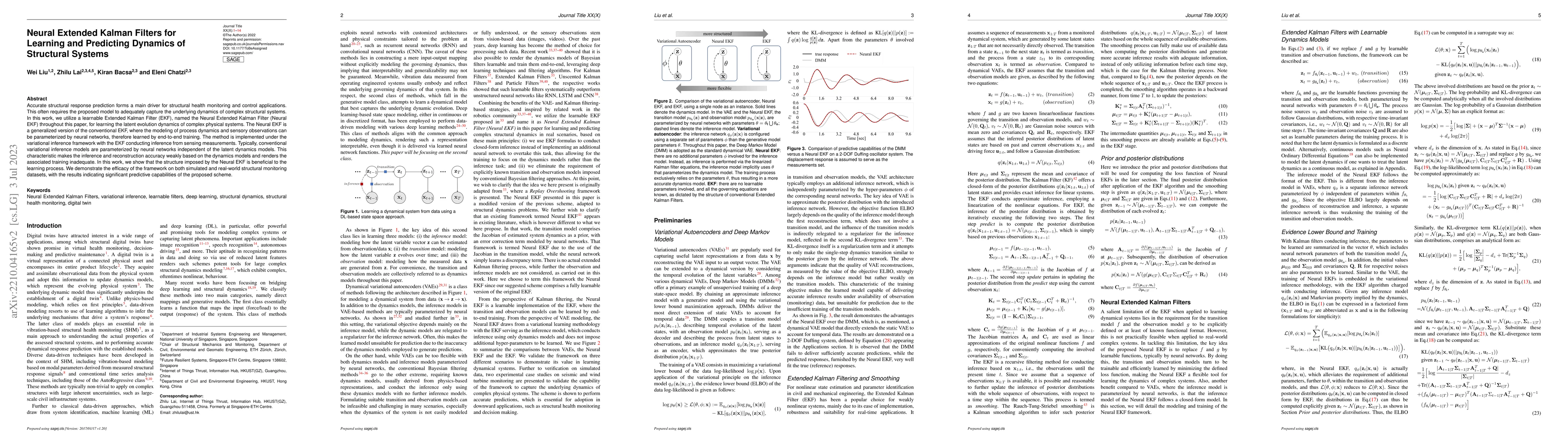 Thumbnail for Neural Extended Kalman Filters for Learning and Predicting Dynamics of
  Structural Systems