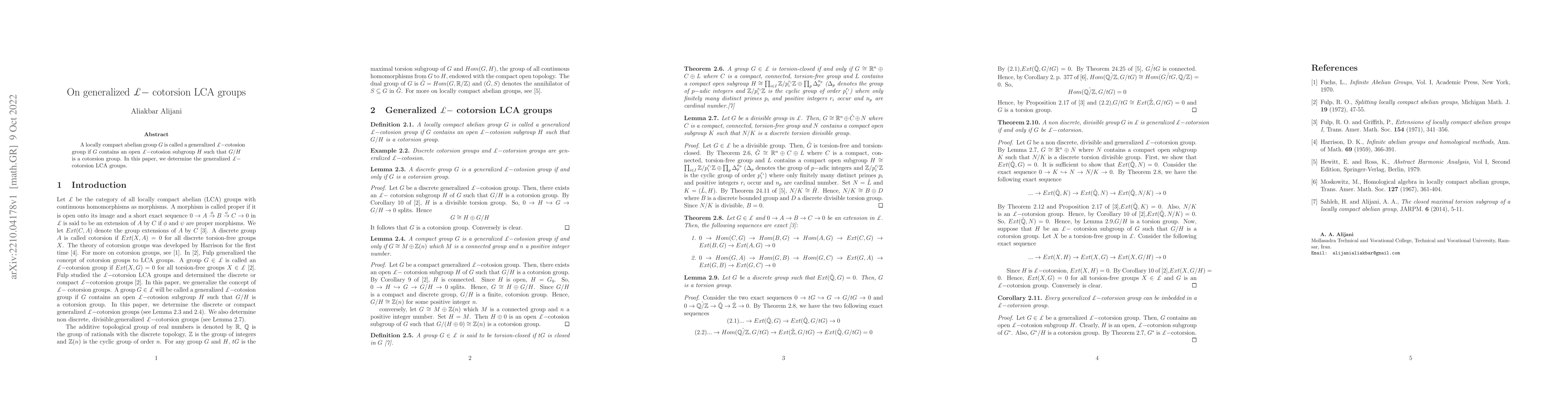 Thumbnail for On generalized $\unicode{x00A3}$-cotorsion LCA groups