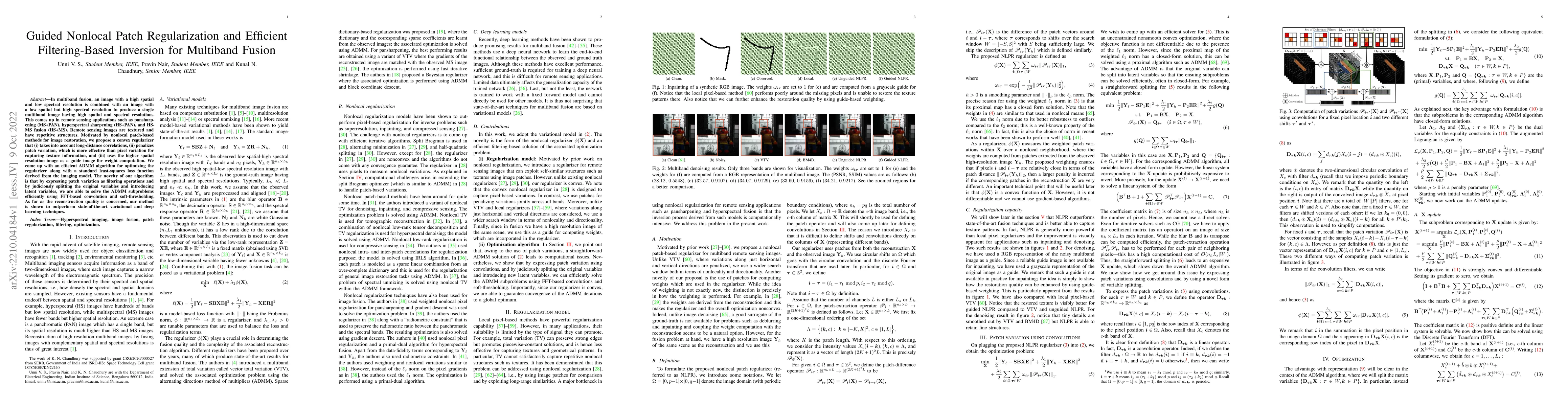 Thumbnail for Guided Nonlocal Patch Regularization and Efficient Filtering-Based
  Inversion for Multiband Fusion