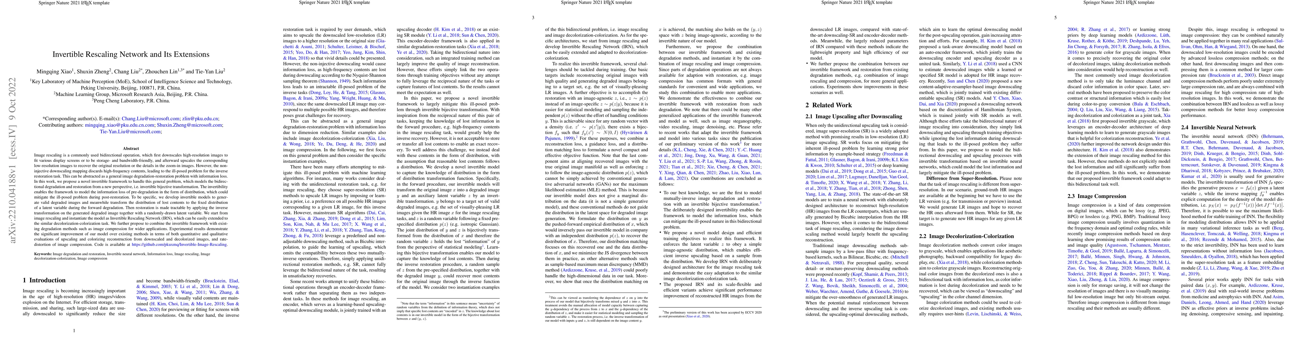 Thumbnail for Invertible Rescaling Network and Its Extensions