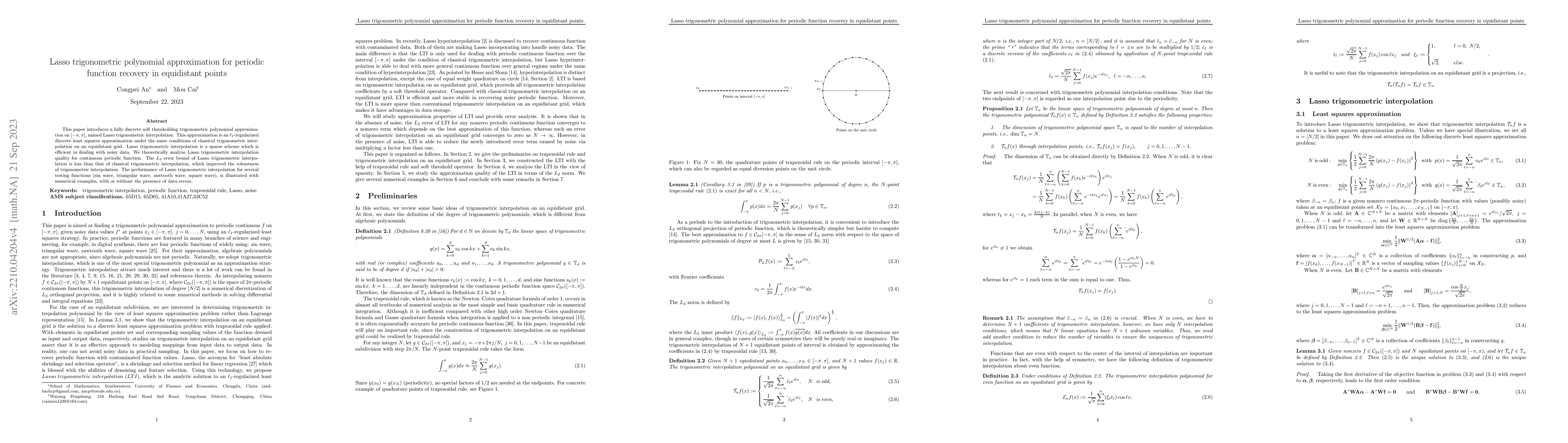 Thumbnail for Lasso trigonometric polynomial approximation for periodic function
  recovery in equidistant points