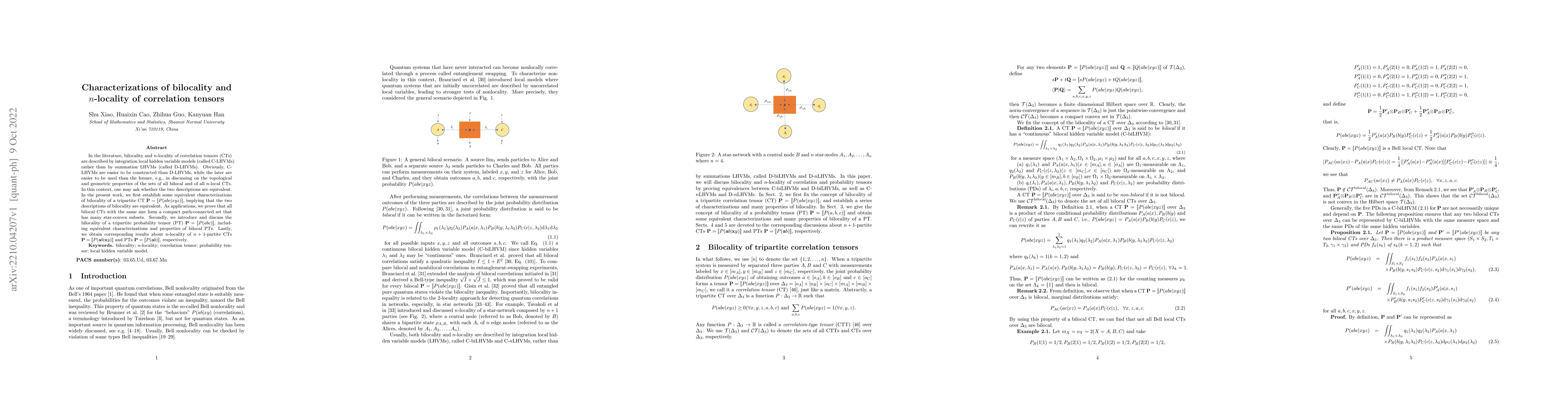 Thumbnail for Characterizations of bilocality and $n$-locality of correlation tensors