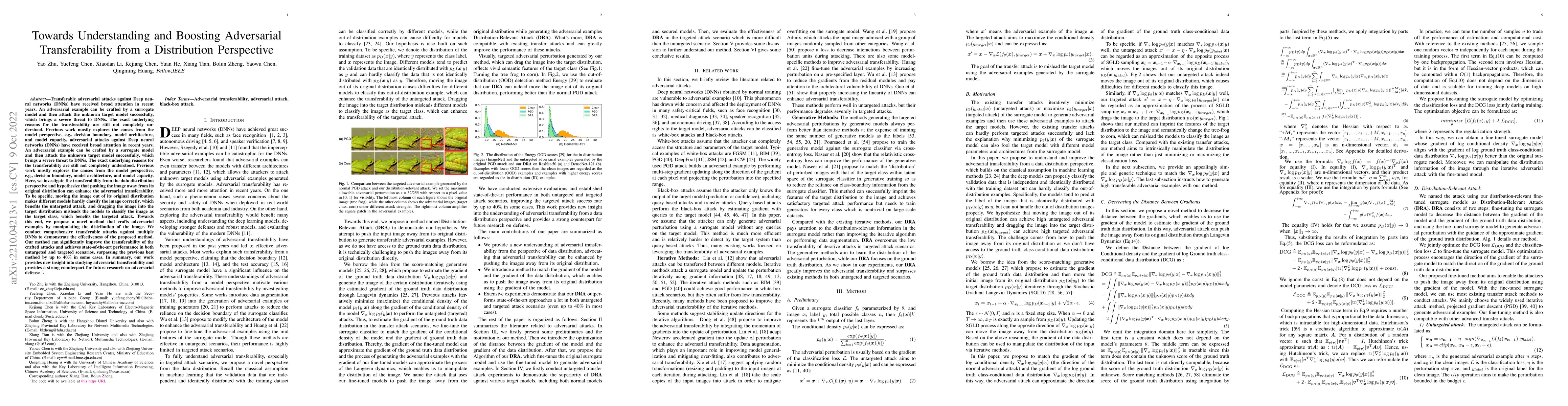 Thumbnail for Towards Understanding and Boosting Adversarial Transferability from a
  Distribution Perspective