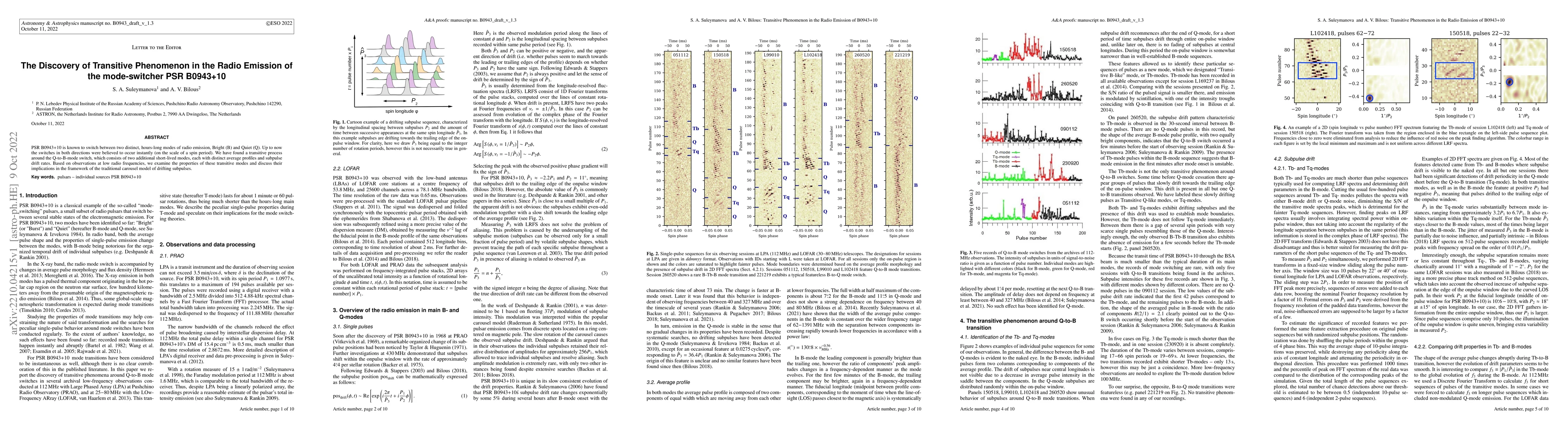 Thumbnail for The Discovery of Transitive Phenomenon in the Radio Emission of the
  mode-switcher PSR B0943+10