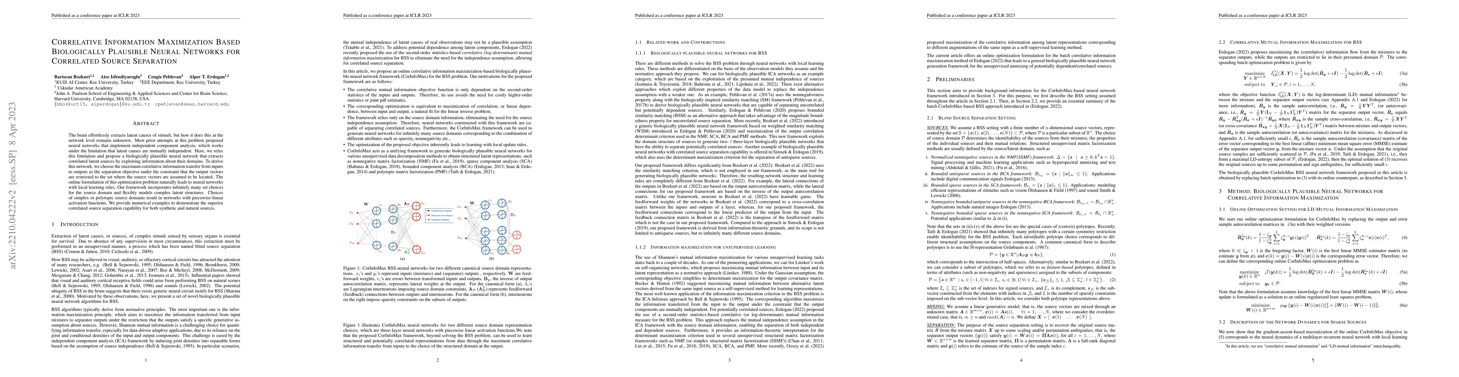 Thumbnail for Correlative Information Maximization Based Biologically Plausible Neural
  Networks for Correlated Source Separation