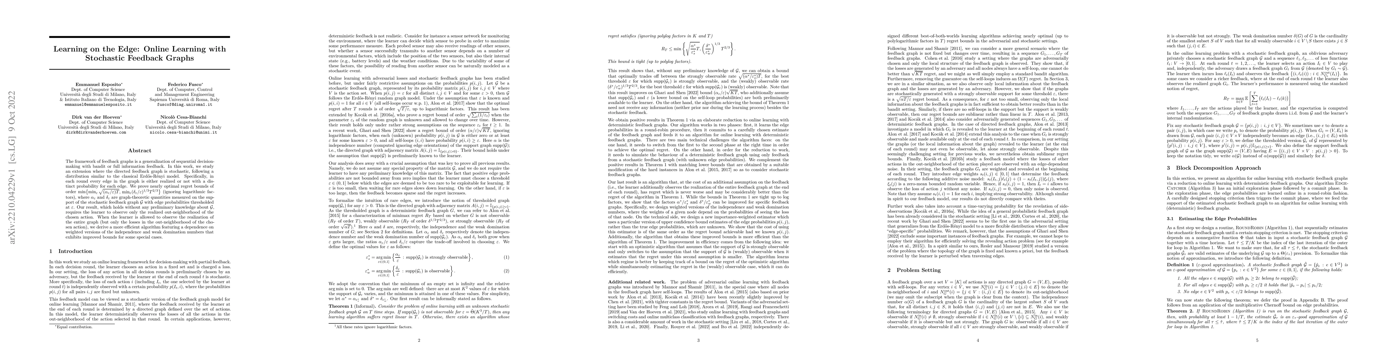 Thumbnail for Learning on the Edge: Online Learning with Stochastic Feedback Graphs