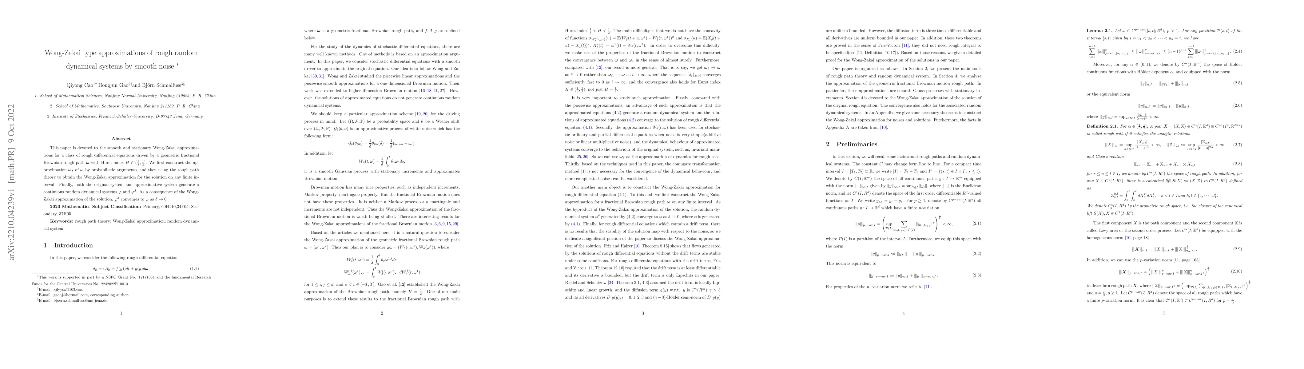 Thumbnail for Wong-Zakai type approximations of rough random dynamical systems by
  smooth noise