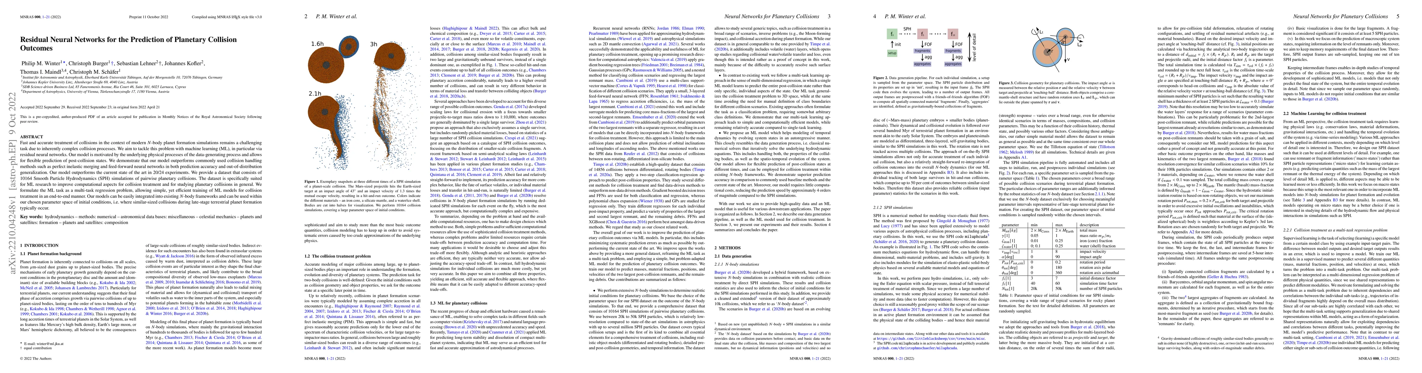 Thumbnail for Residual Neural Networks for the Prediction of Planetary Collision
  Outcomes