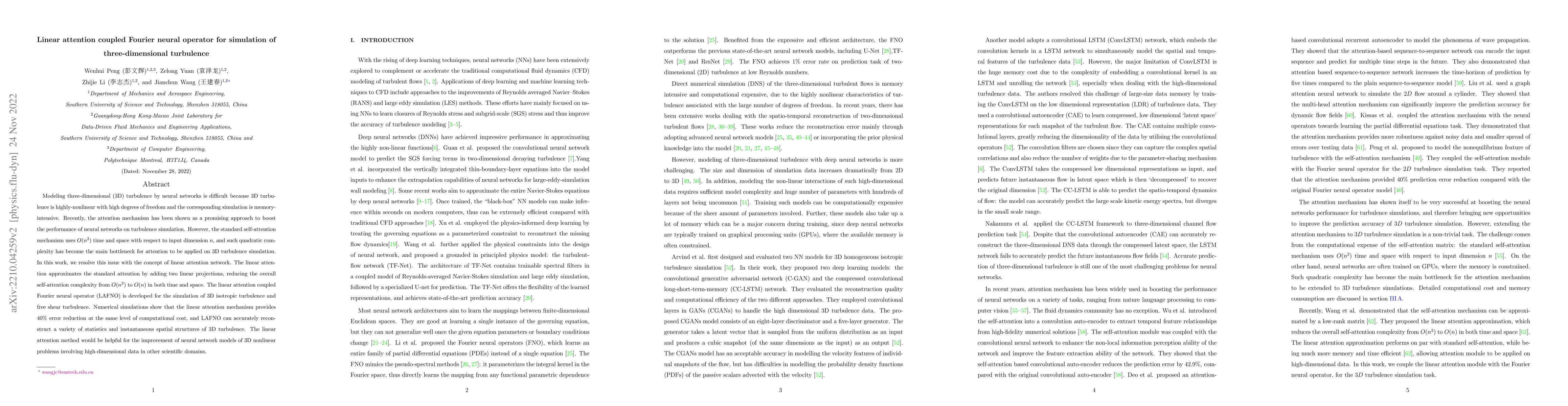 Thumbnail for Linear attention coupled Fourier neural operator for simulation of
  three-dimensional turbulence
