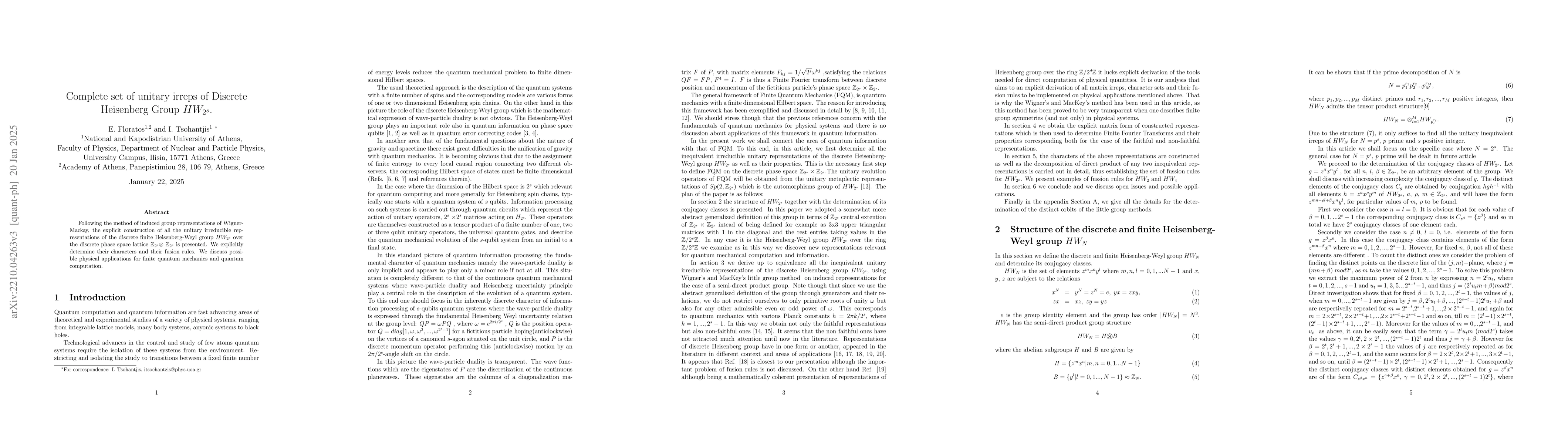 Thumbnail for Complete set of unitary irreps of Discrete Heisenberg Group $HW_{2^s}$