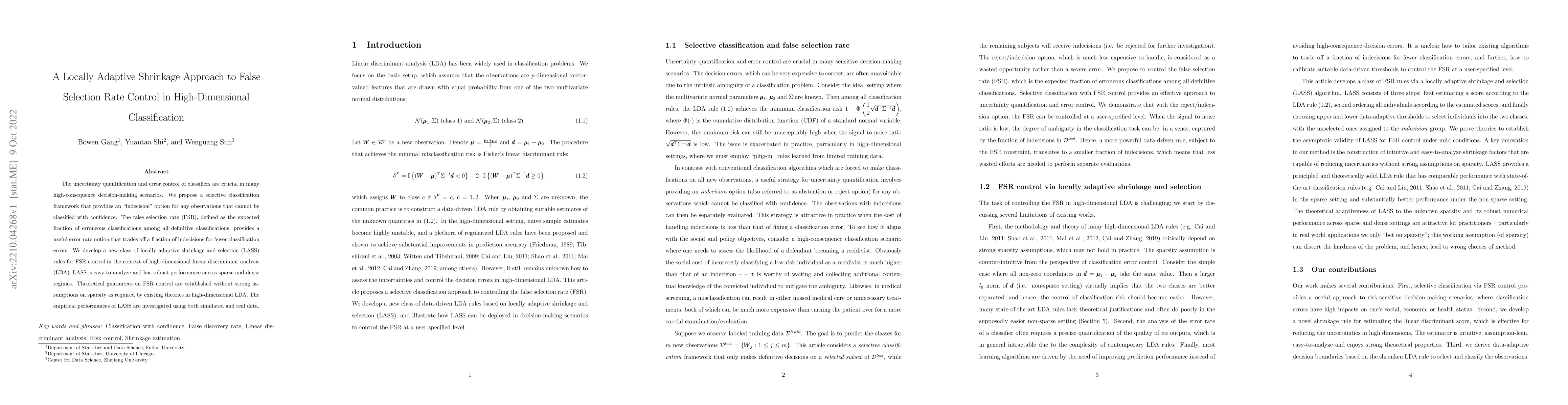 Thumbnail for A Locally Adaptive Shrinkage Approach to False Selection Rate Control in
  High-Dimensional Classification