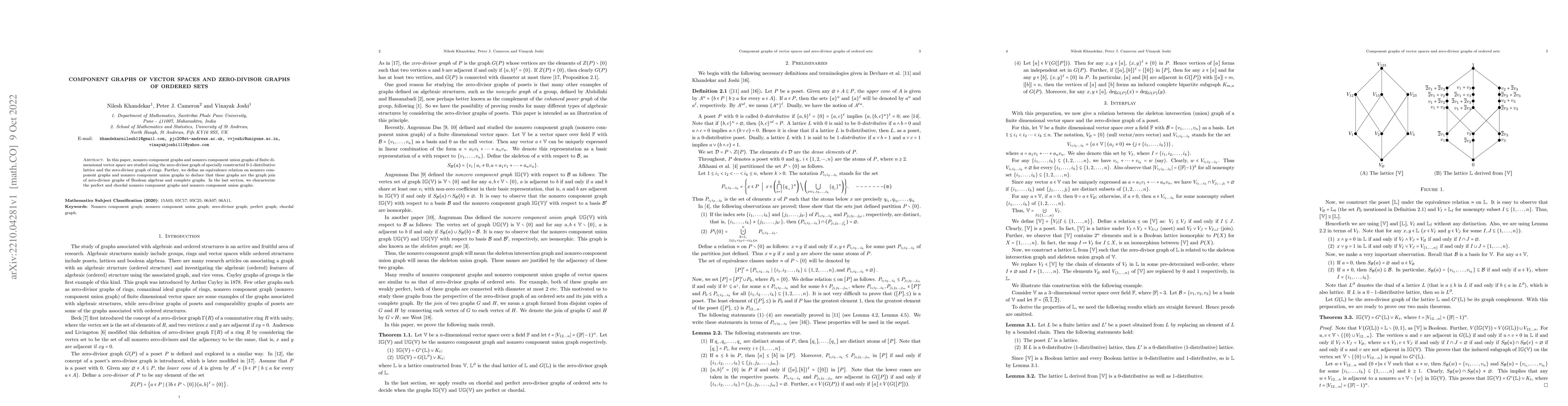 Thumbnail for Component graphs of vector spaces and zero-divisor graphs of ordered
  sets