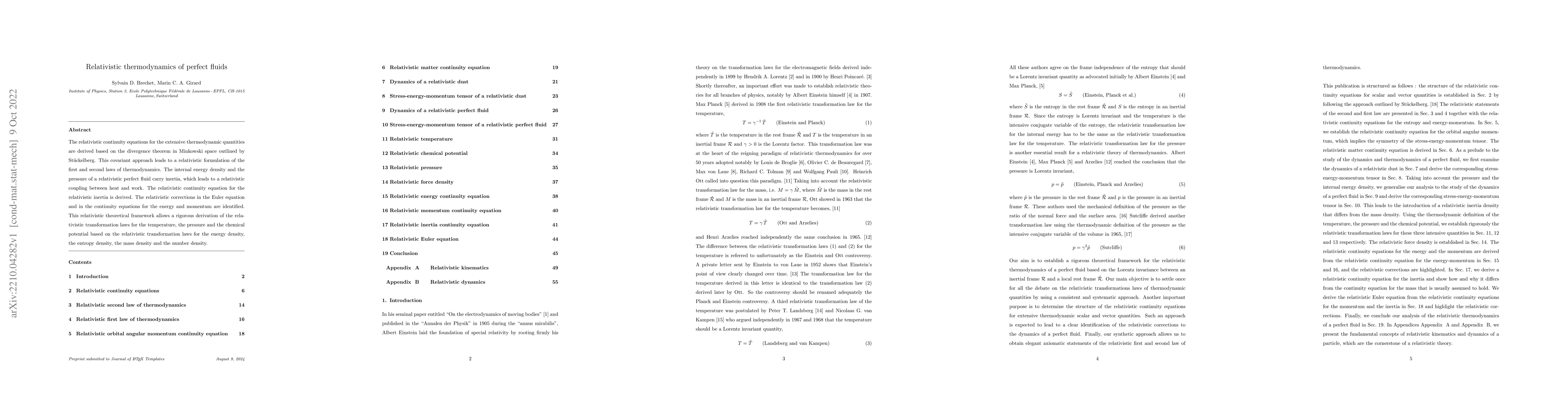 Thumbnail for Relativistic thermodynamics of perfect fluids