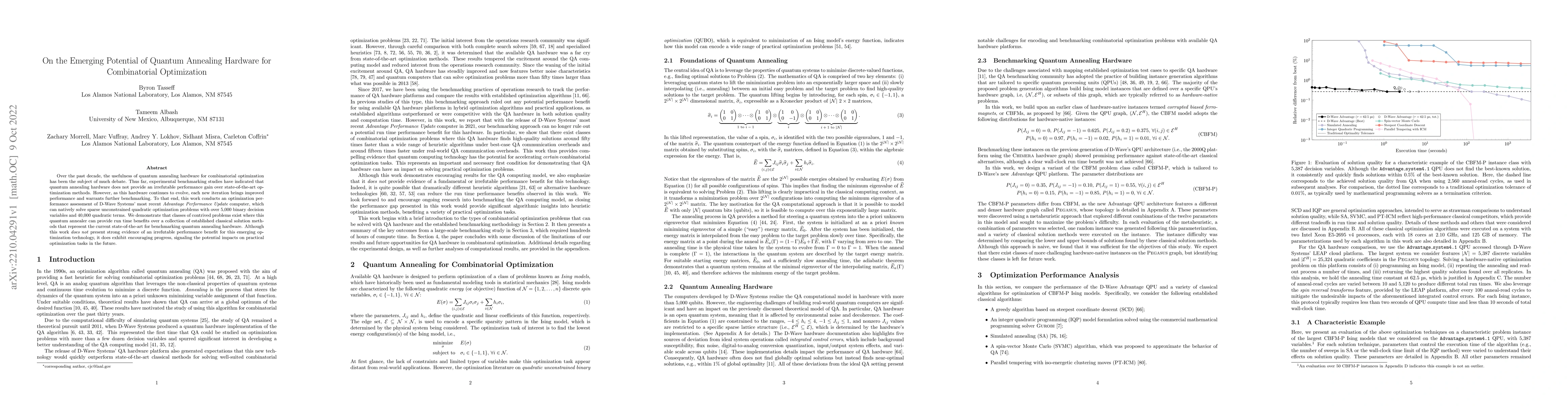 Thumbnail for On the Emerging Potential of Quantum Annealing Hardware for
  Combinatorial Optimization