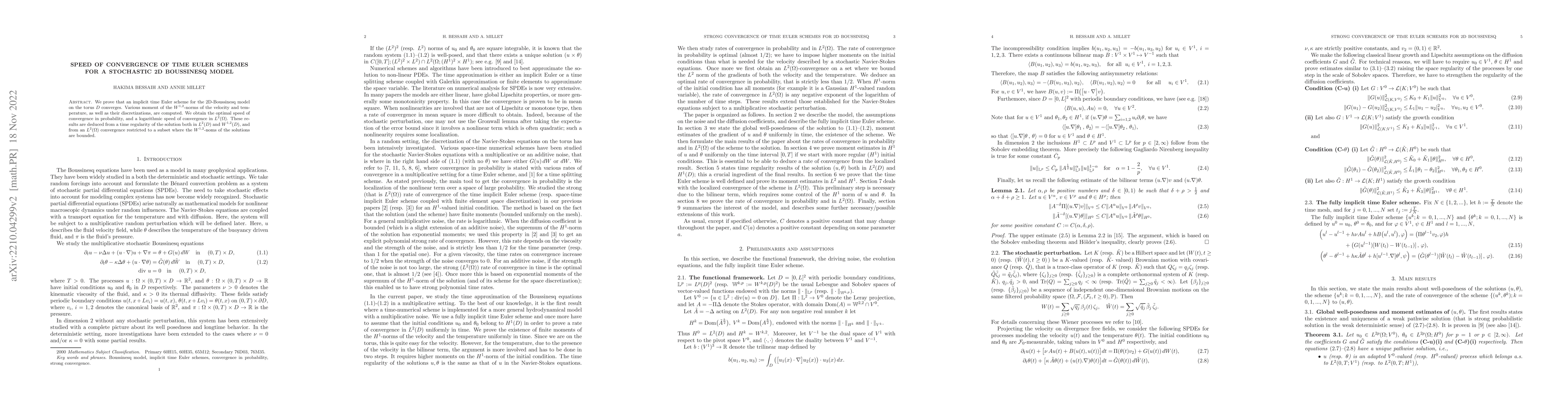 Thumbnail for Speed of convergence of time Euler schemes for a stochastic 2D
  Boussinesq model