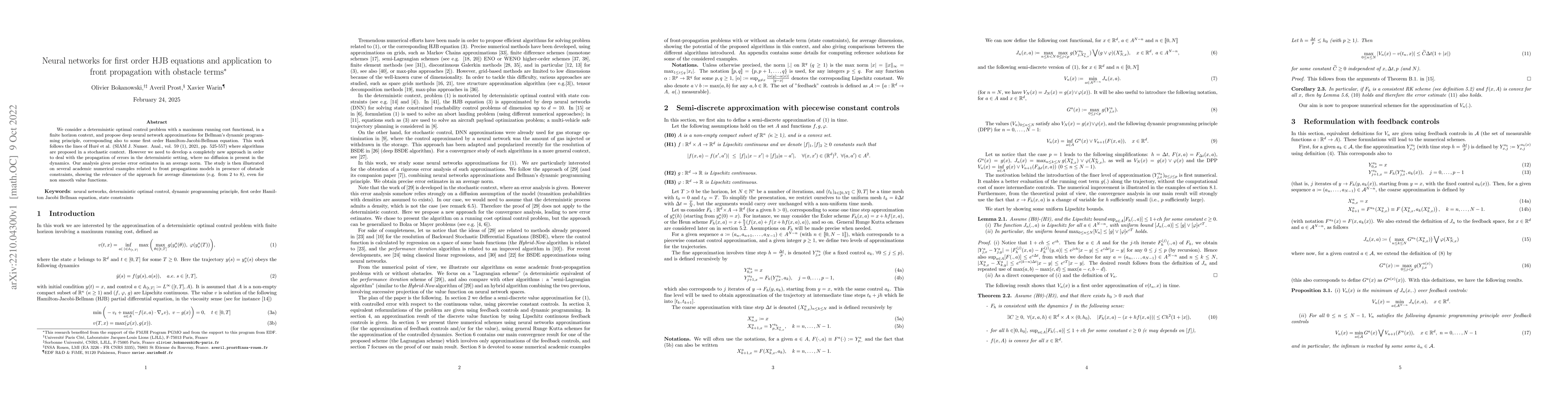 Thumbnail for Neural networks for first order HJB equations and application to front
  propagation with obstacle terms