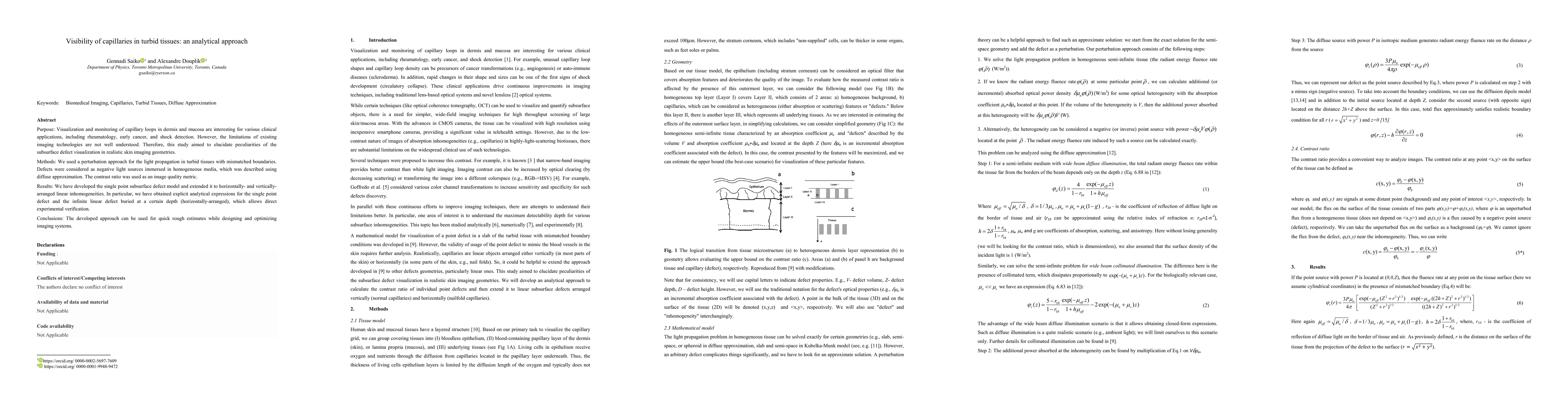 Thumbnail for Visibility of capillaries in turbid tissues: an analytical approach