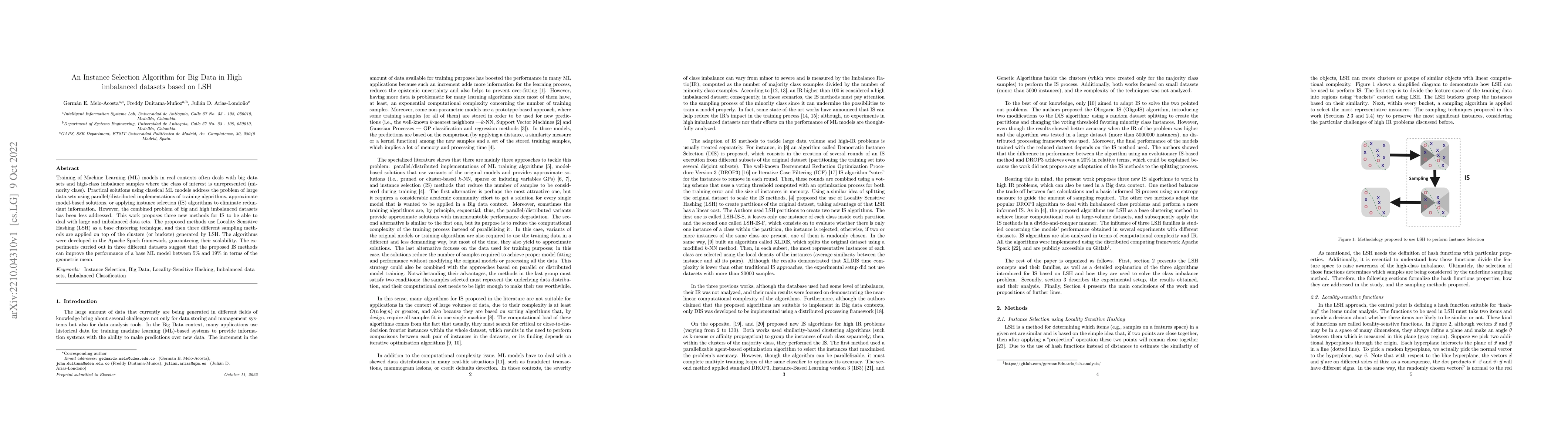 Thumbnail for An Instance Selection Algorithm for Big Data in High imbalanced datasets
  based on LSH