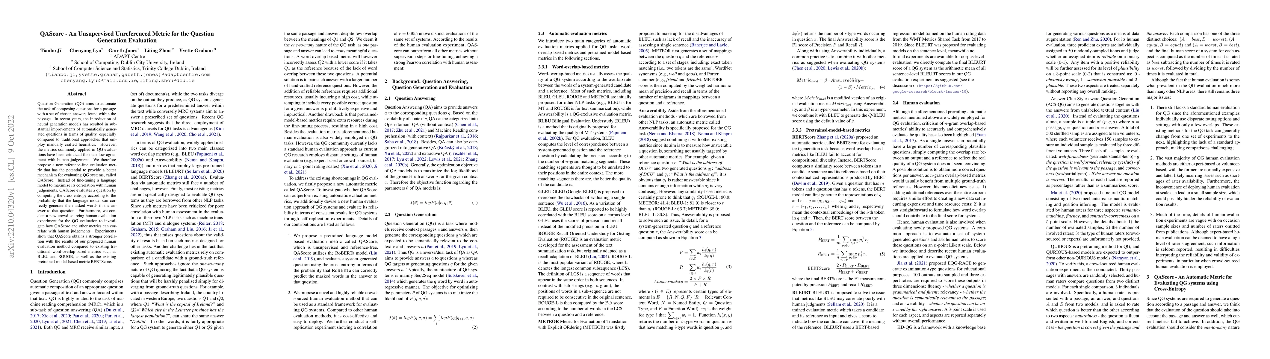 Thumbnail for QAScore -- An Unsupervised Unreferenced Metric for the Question
  Generation Evaluation