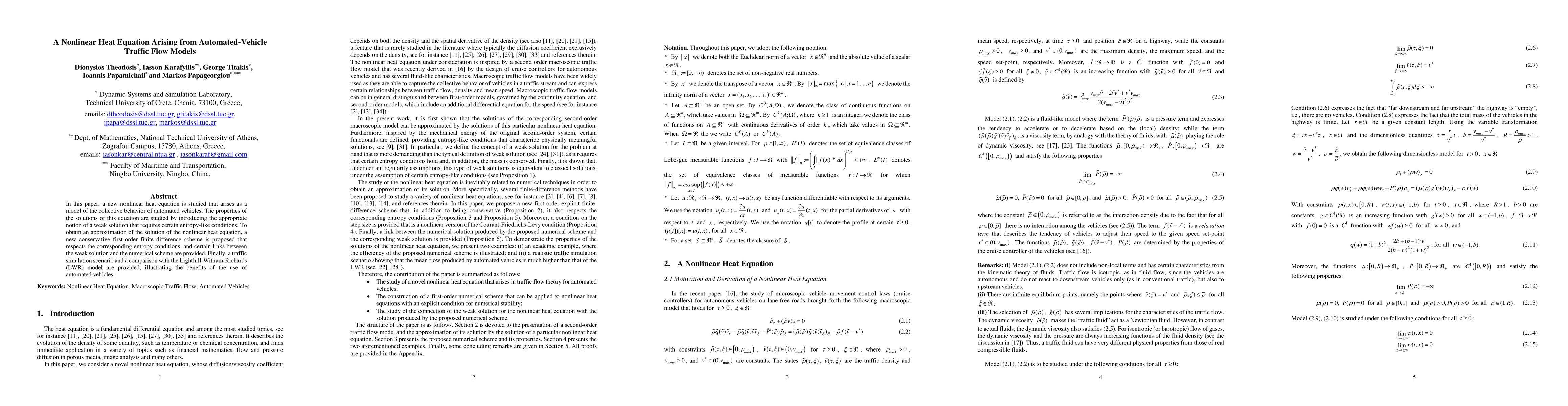 Thumbnail for A Nonlinear Heat Equation Arising from Automated-Vehicle Traffic Flow
  Models