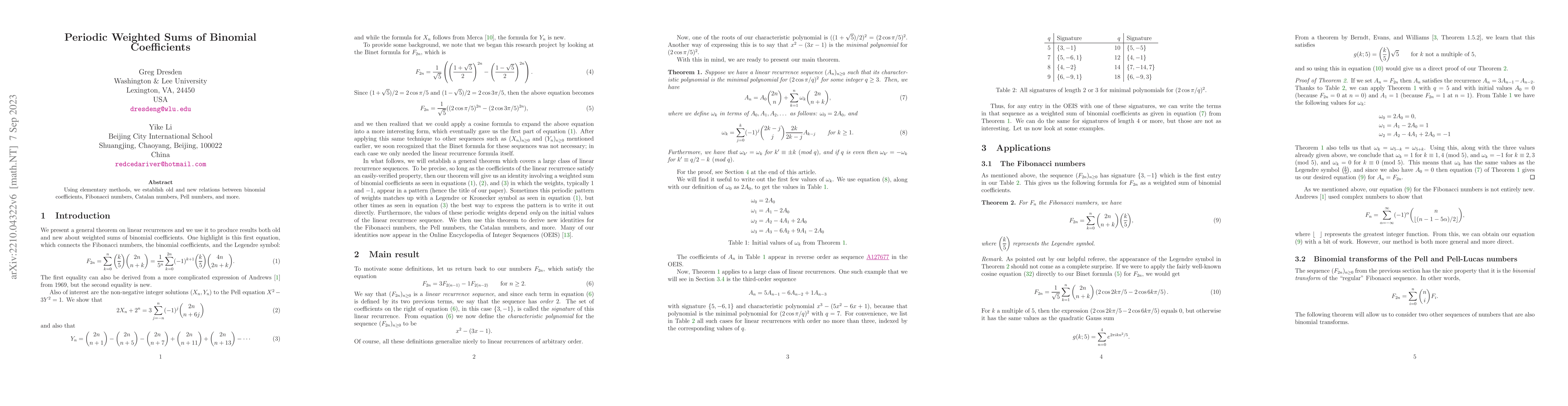 Thumbnail for Periodic Weighted Sums of Binomial Coefficients