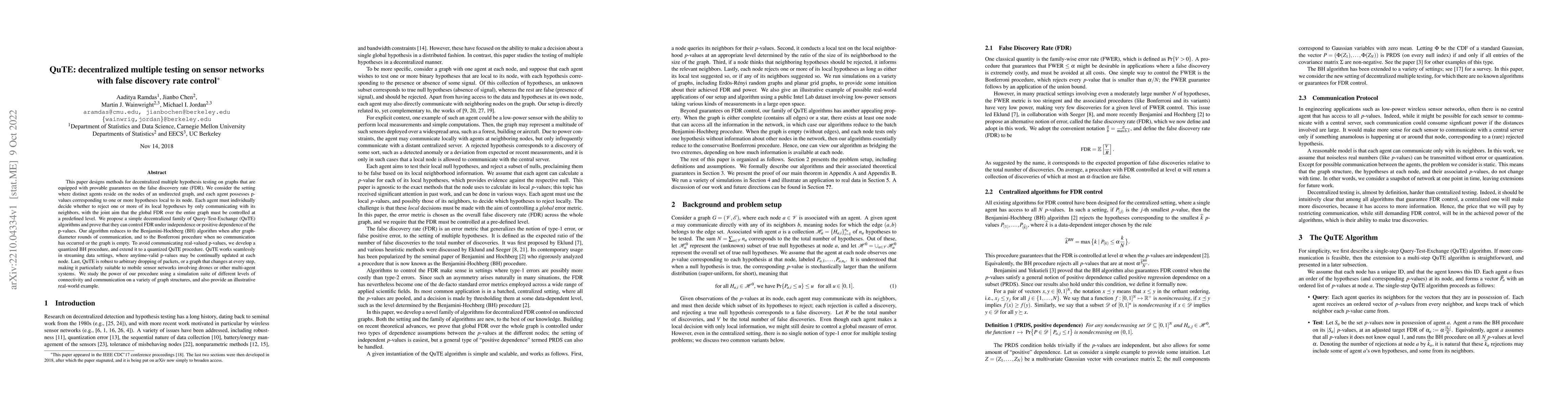 Thumbnail for QuTE: decentralized multiple testing on sensor networks with false
  discovery rate control