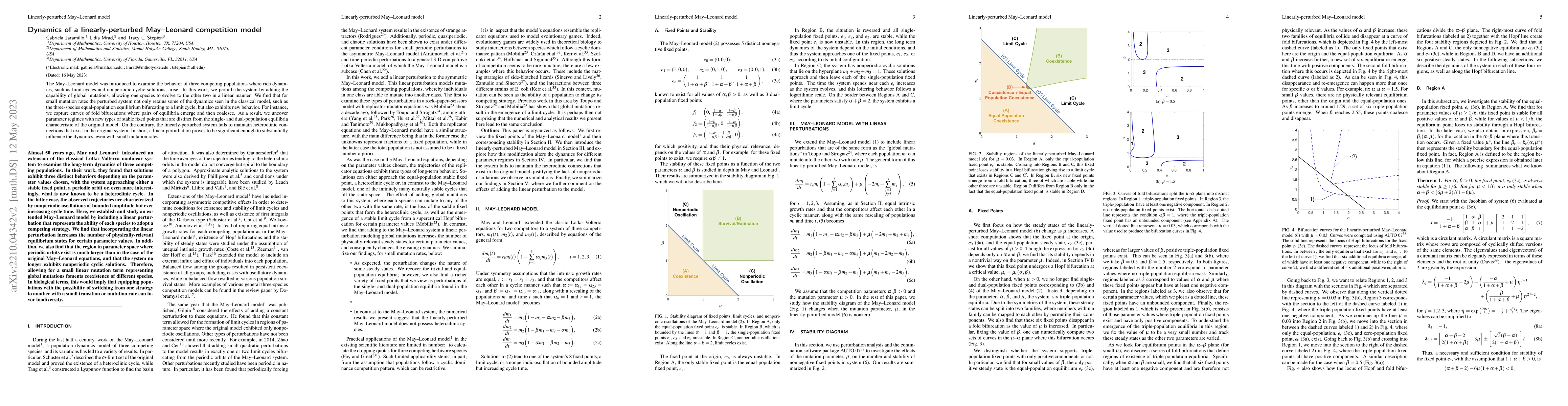 Thumbnail for Dynamics of a linearly-perturbed May-Leonard competition model