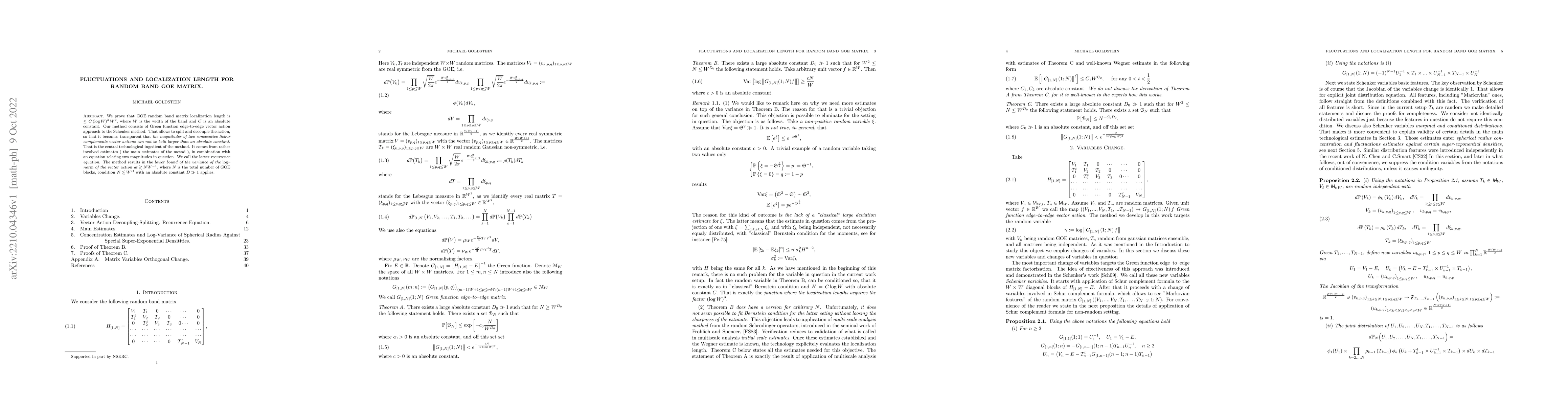 Thumbnail for Fluctuations and localization length for random band GOE matrix