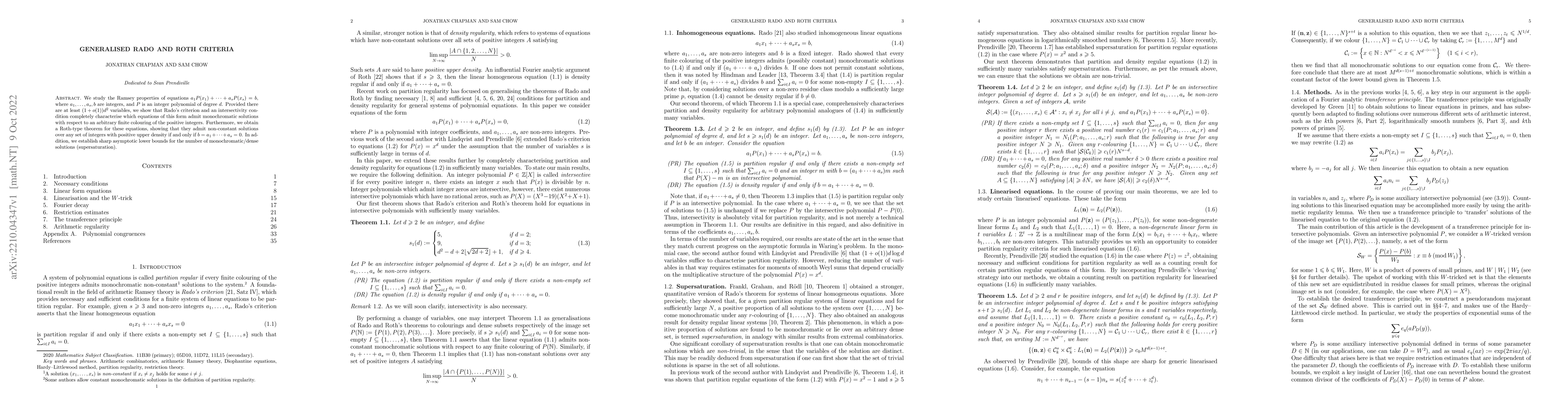 Thumbnail for Generalised Rado and Roth criteria