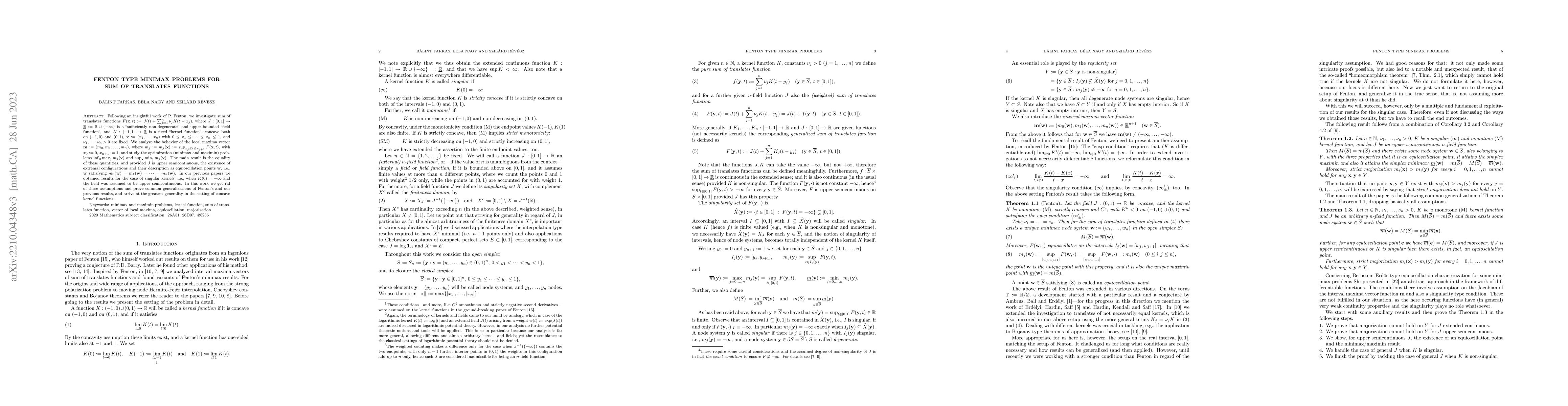 Thumbnail for Fenton type minimax problems for sum of translates functions