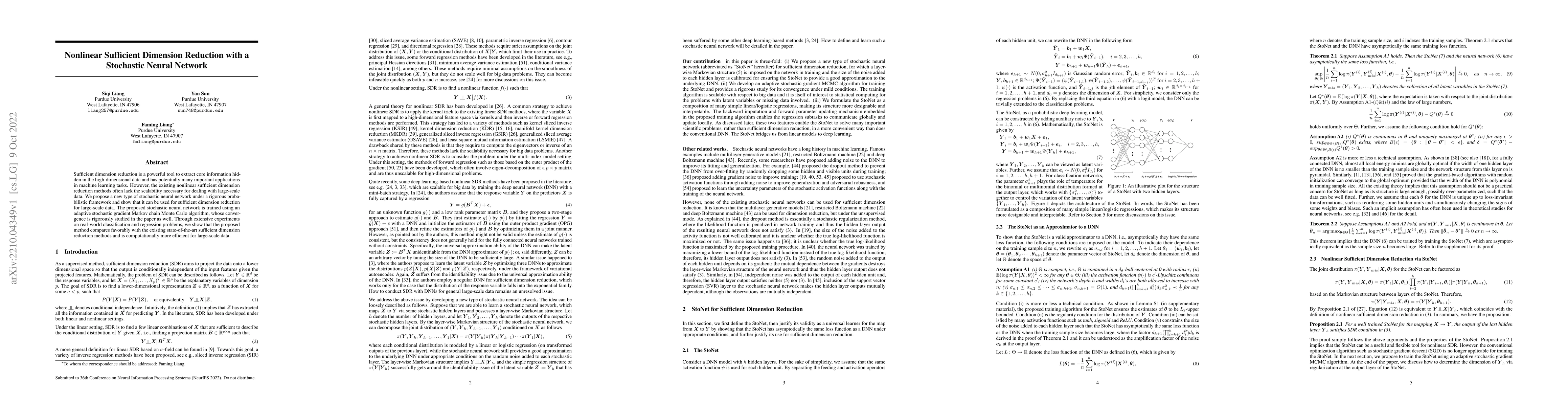 Thumbnail for Nonlinear Sufficient Dimension Reduction with a Stochastic Neural
  Network