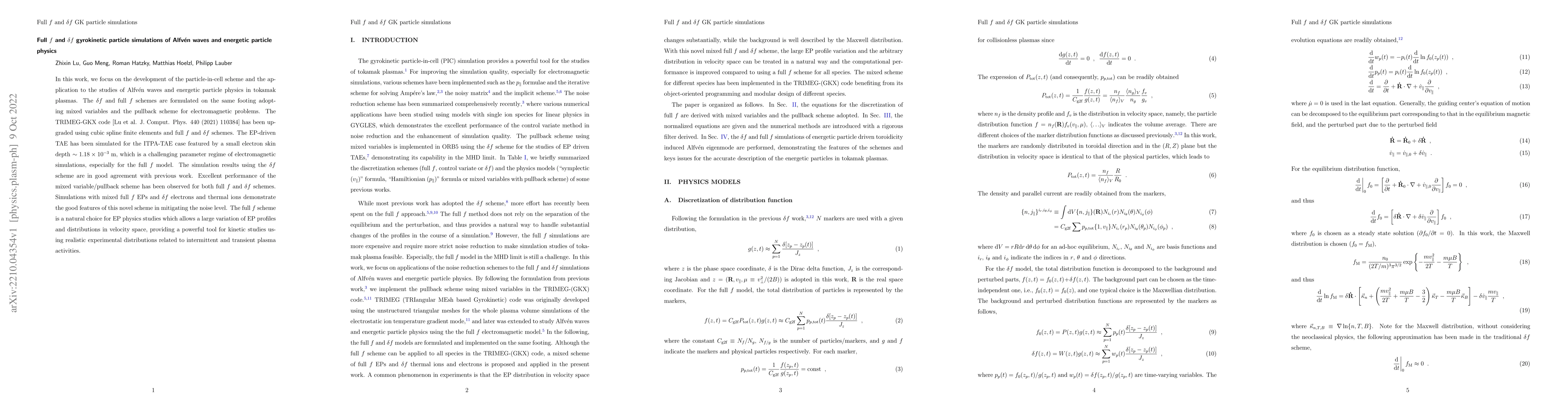 Thumbnail for Full $f$ and $\delta f$ gyrokinetic particle simulations of Alfv\'en
  waves and energetic particle physics