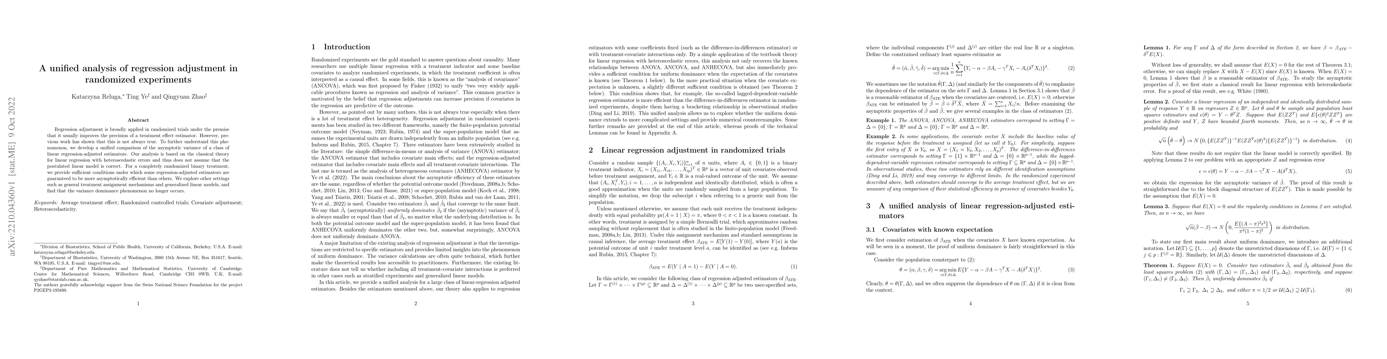 Thumbnail for A unified analysis of regression adjustment in randomized experiments