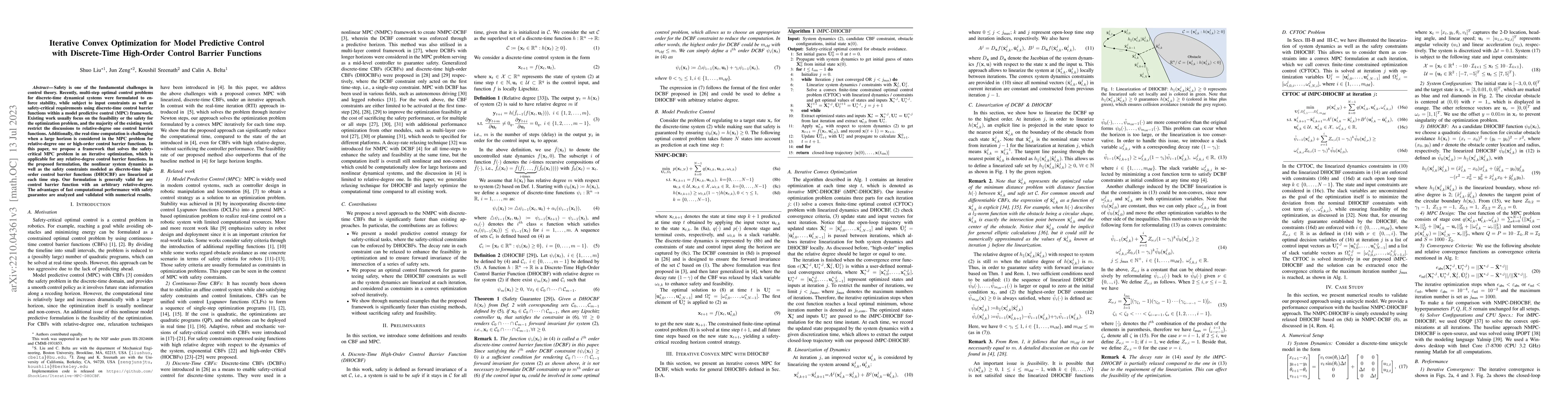 Thumbnail for Iterative Convex Optimization for Model Predictive Control with
  Discrete-Time High-Order Control Barrier Functions
