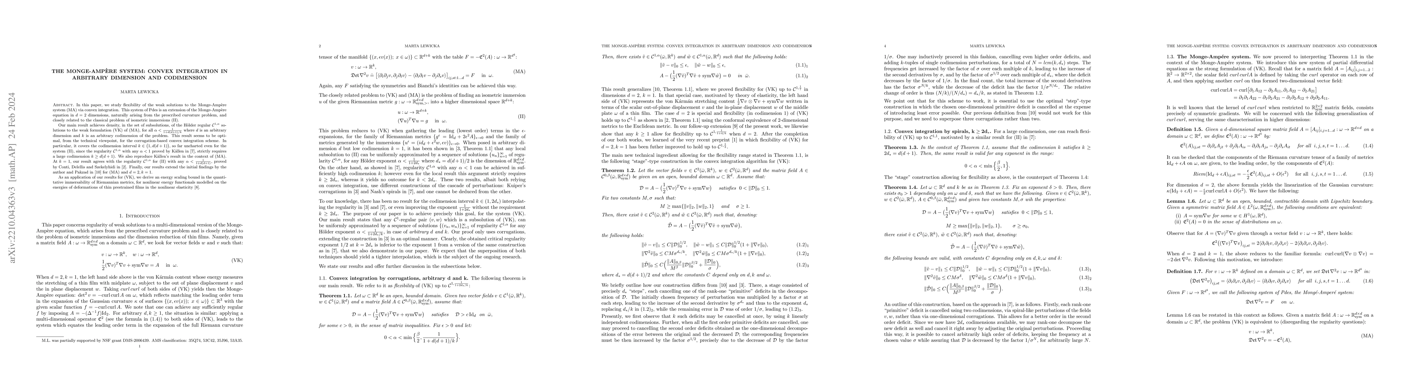 Thumbnail for The Monge-Ampere system: convex integration in arbitrary dimension and
  codimension