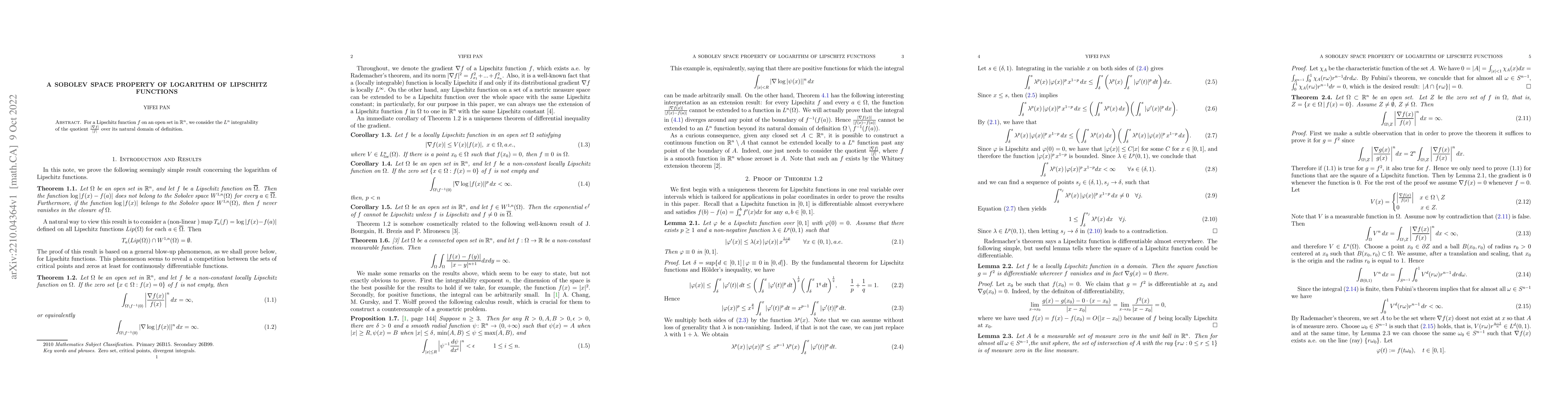Thumbnail for A Sobolev Space Property of Logarithm of Lipschitz functions