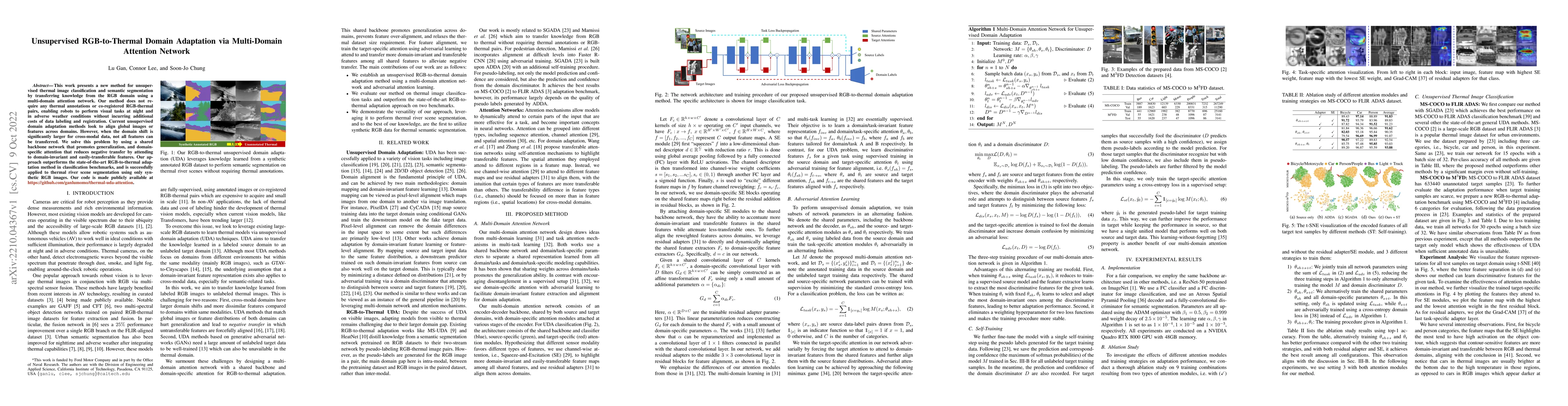 Thumbnail for Unsupervised RGB-to-Thermal Domain Adaptation via Multi-Domain Attention
  Network