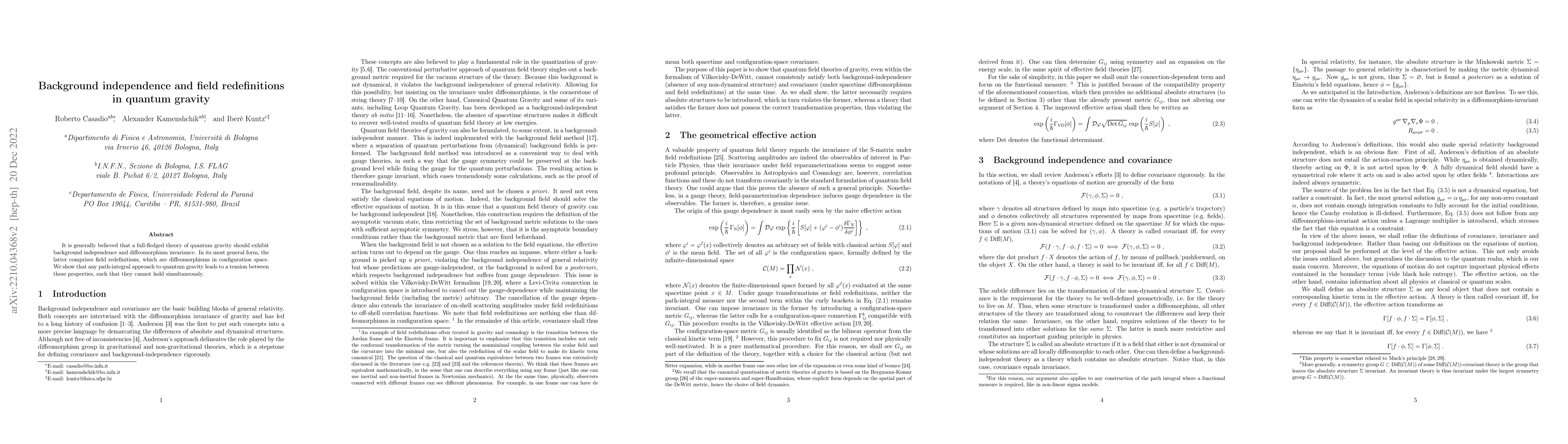 Thumbnail for Background independence and field redefinitions in quantum gravity