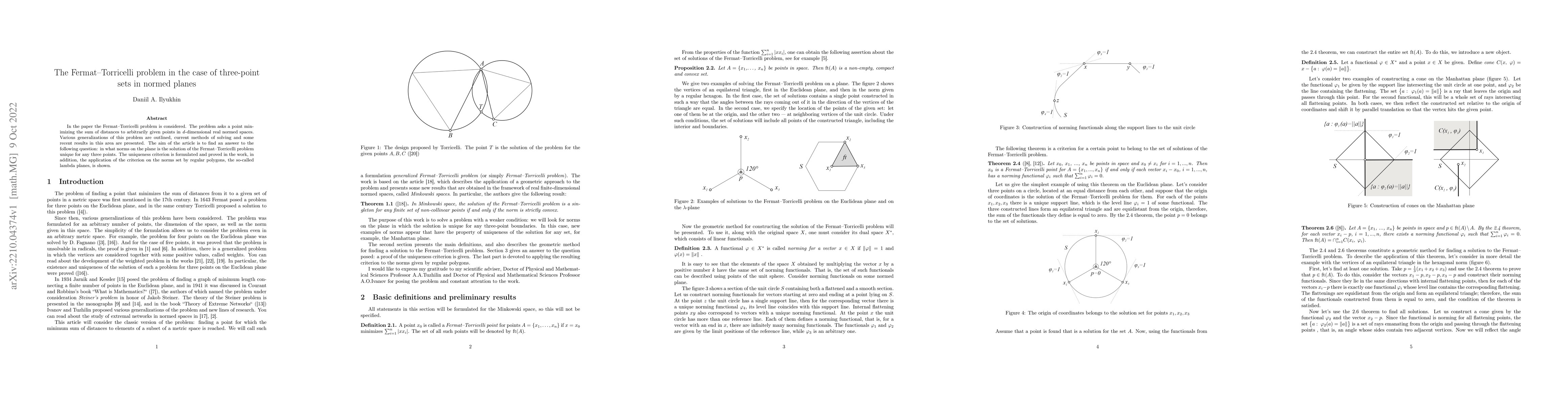 Thumbnail for The Fermat-Torricelli problem in the case of three-point sets in normed
  planes