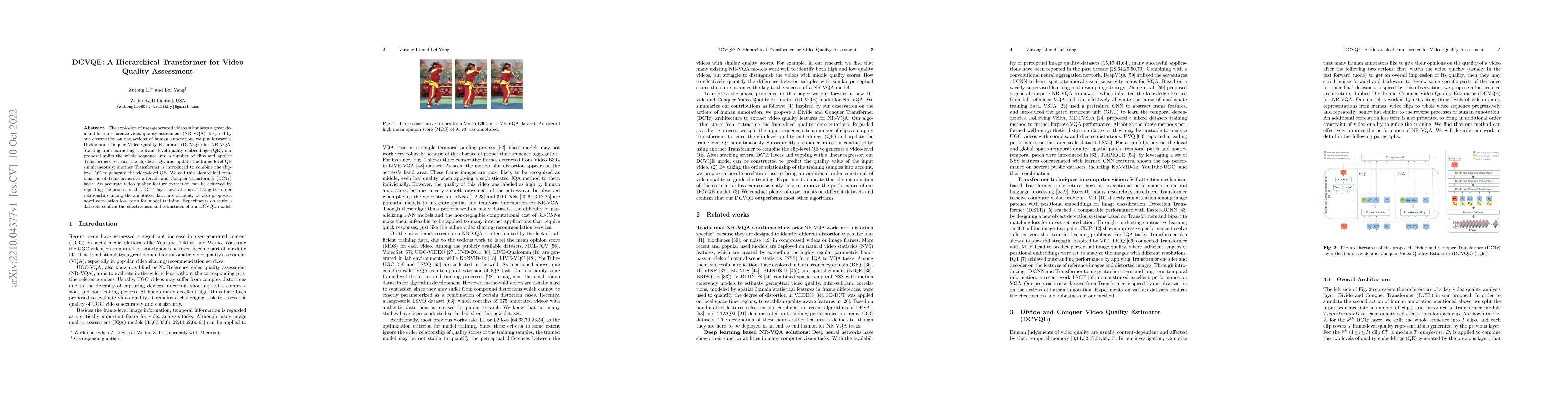 Thumbnail for DCVQE: A Hierarchical Transformer for Video Quality Assessment