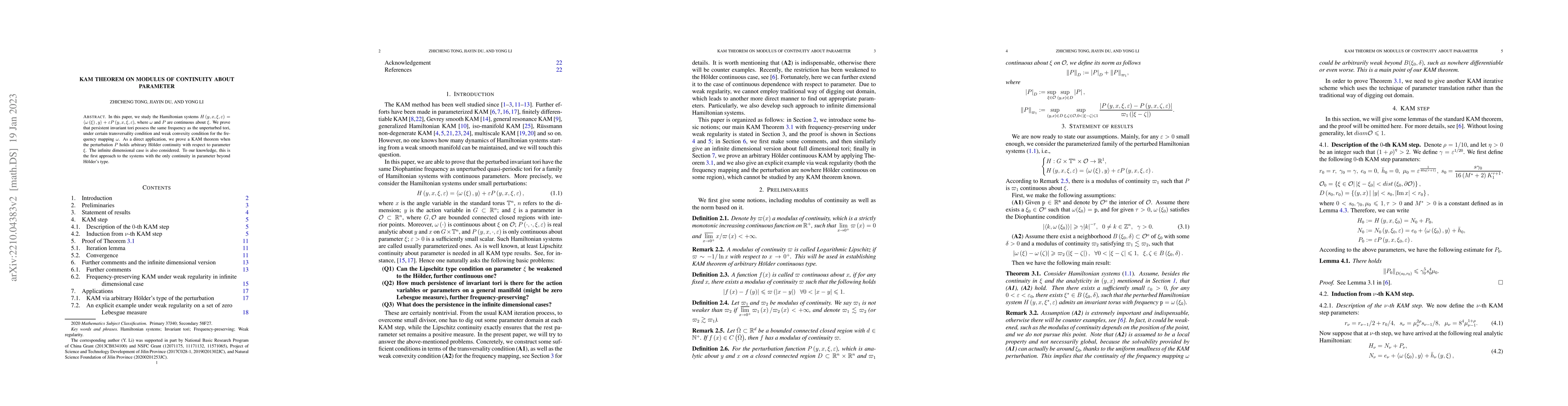 Thumbnail for KAM theorem on modulus of continuity about parameter
